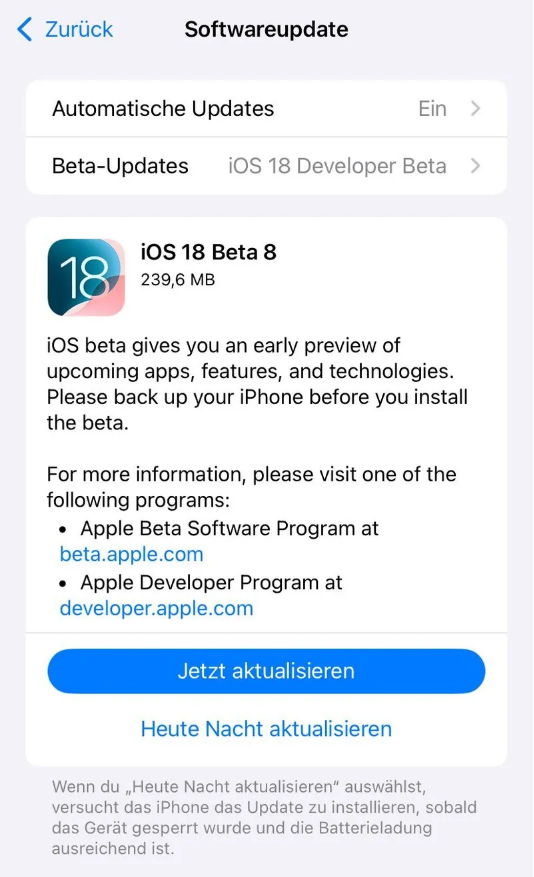 军垦路街道苹果手机维修分享苹果 iOS / iPadOS 18 开发者预览版 Beta 8 发布 